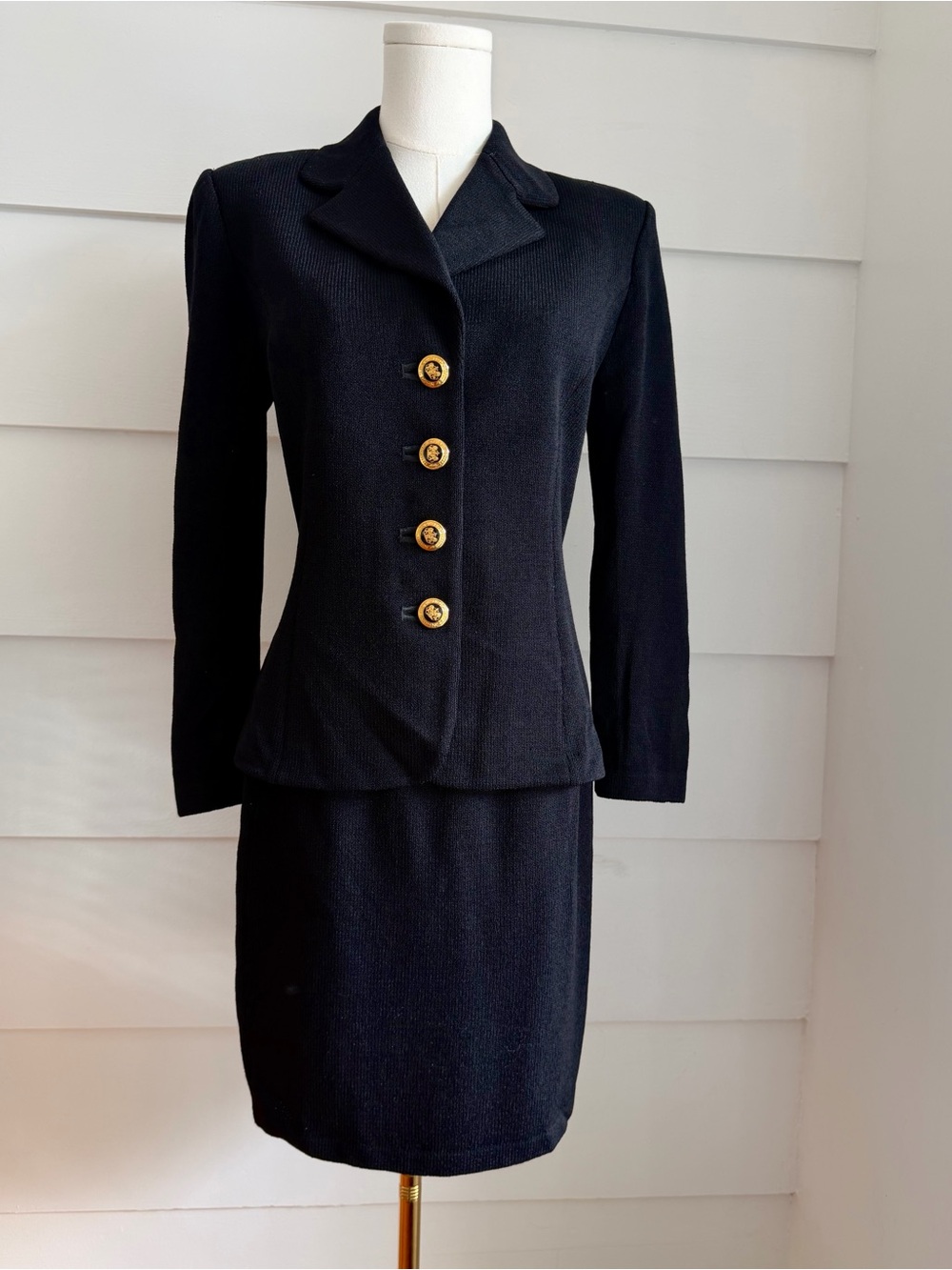 Vintage St. John Black Knit Skirt Suit Set size 2